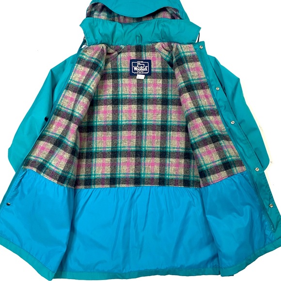 Vintage Woolrich Women’s Teal Wool Lined Hooded Parka Jacket Coat Made In USA M - Picture 3 of 13